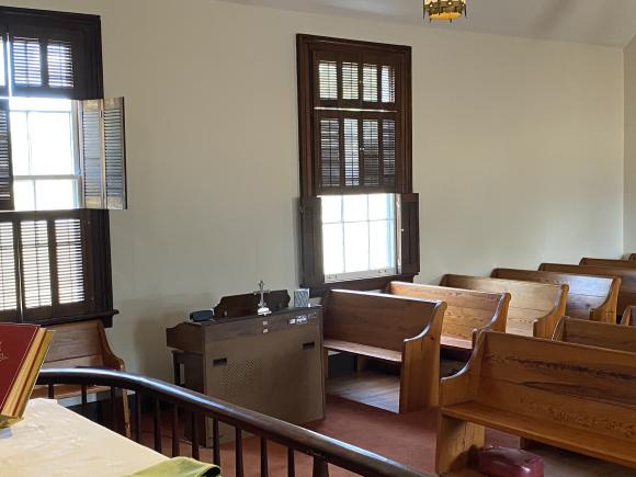 Church nave with new benches